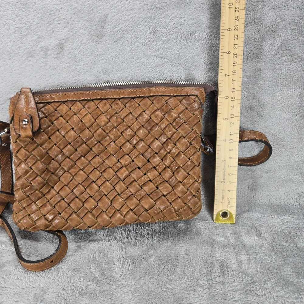 Maxon Collection Italian‎ Leather Woven Crossbody Bag Boho Brown Pockets Vintage